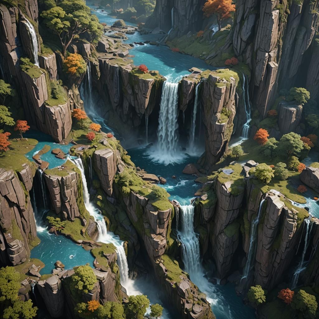 Fantastical Waterfall Matte Painting in Deep Color