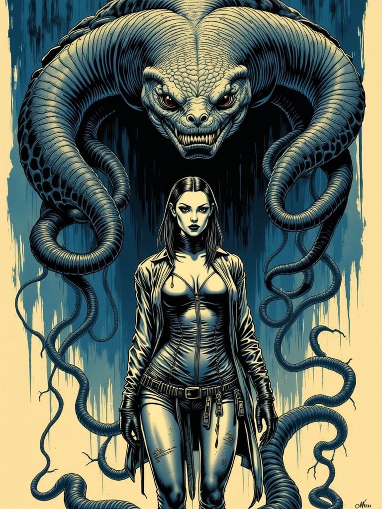 Woman in Unique Attire Faces Giant Multi-Headed Anaconda