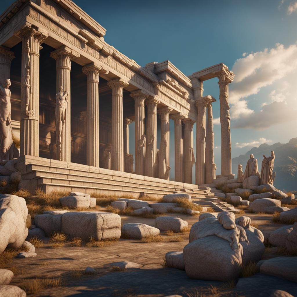 Ancient Greek Temples and Gods: Detailed Matte Painting