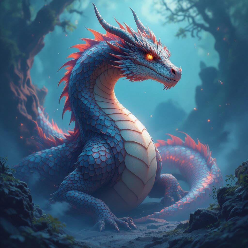 Dragon with Glistening Scales in Mystical Aura