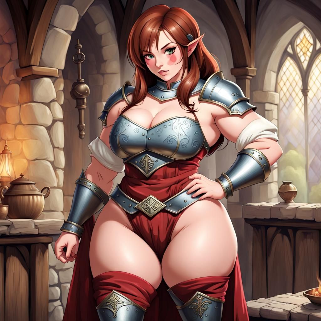 Fantasy Elf with Auburn Hair in Medieval Style
