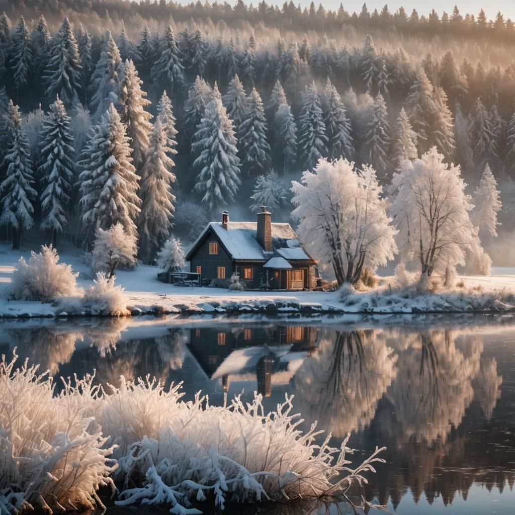Snowy Country Cottage in Winter Wonderland