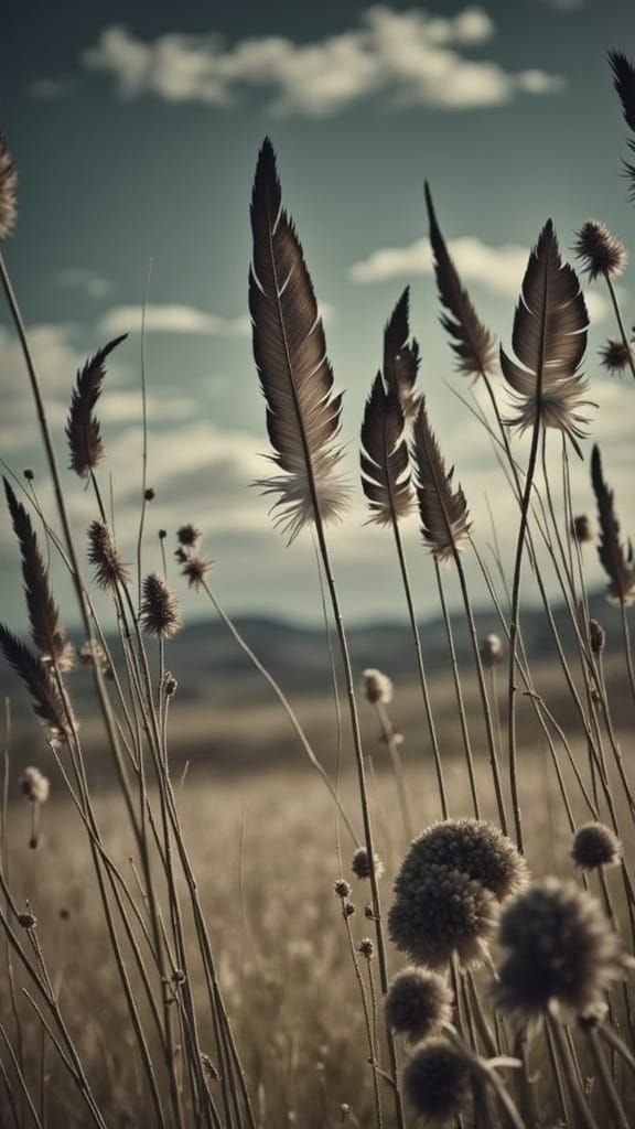 Feathers Stirring in Wind with Great Plains Theme