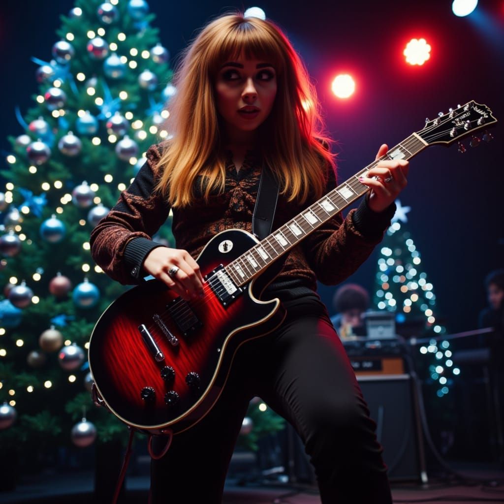Woman Rocks Christmas Metal Concert on Electric Guitar