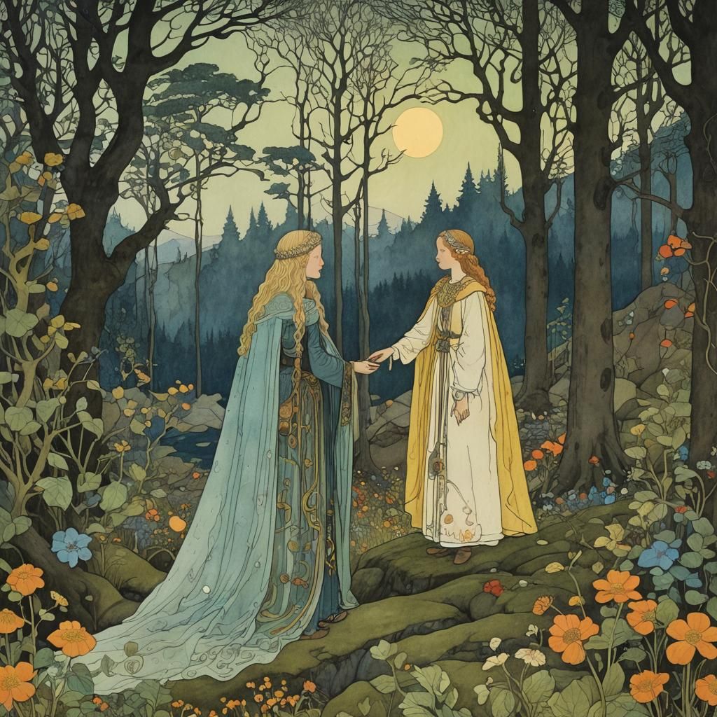 Mystical Scandinavian Fairytale Art Nouveau Scene