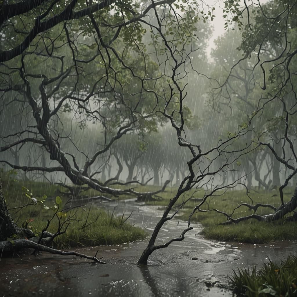 Cinematic Rainy Landscape in Hyper-Realistic 3D