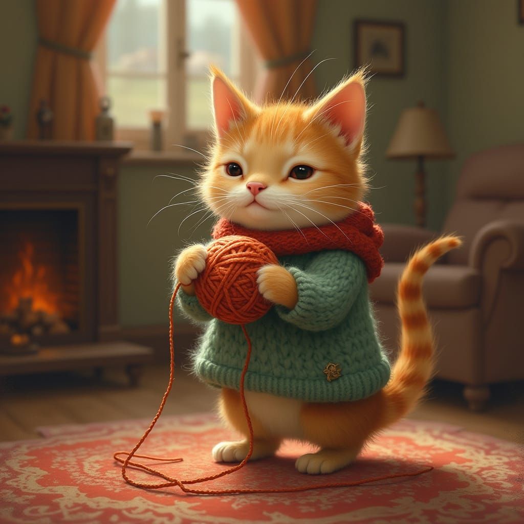 Whimsical Feline Adventure in Cozy Living Room