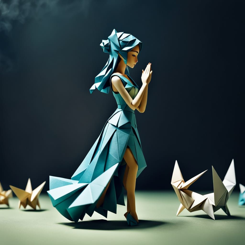 A Gentle Goddess Walking Among Papercraft