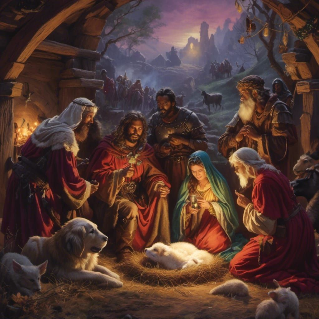 Nativity Scene with Shepherds in Painterly Style