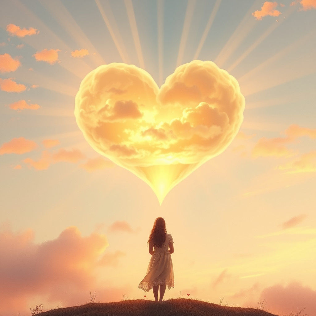 Heart Cloud Radiating Light in Pastel Sky