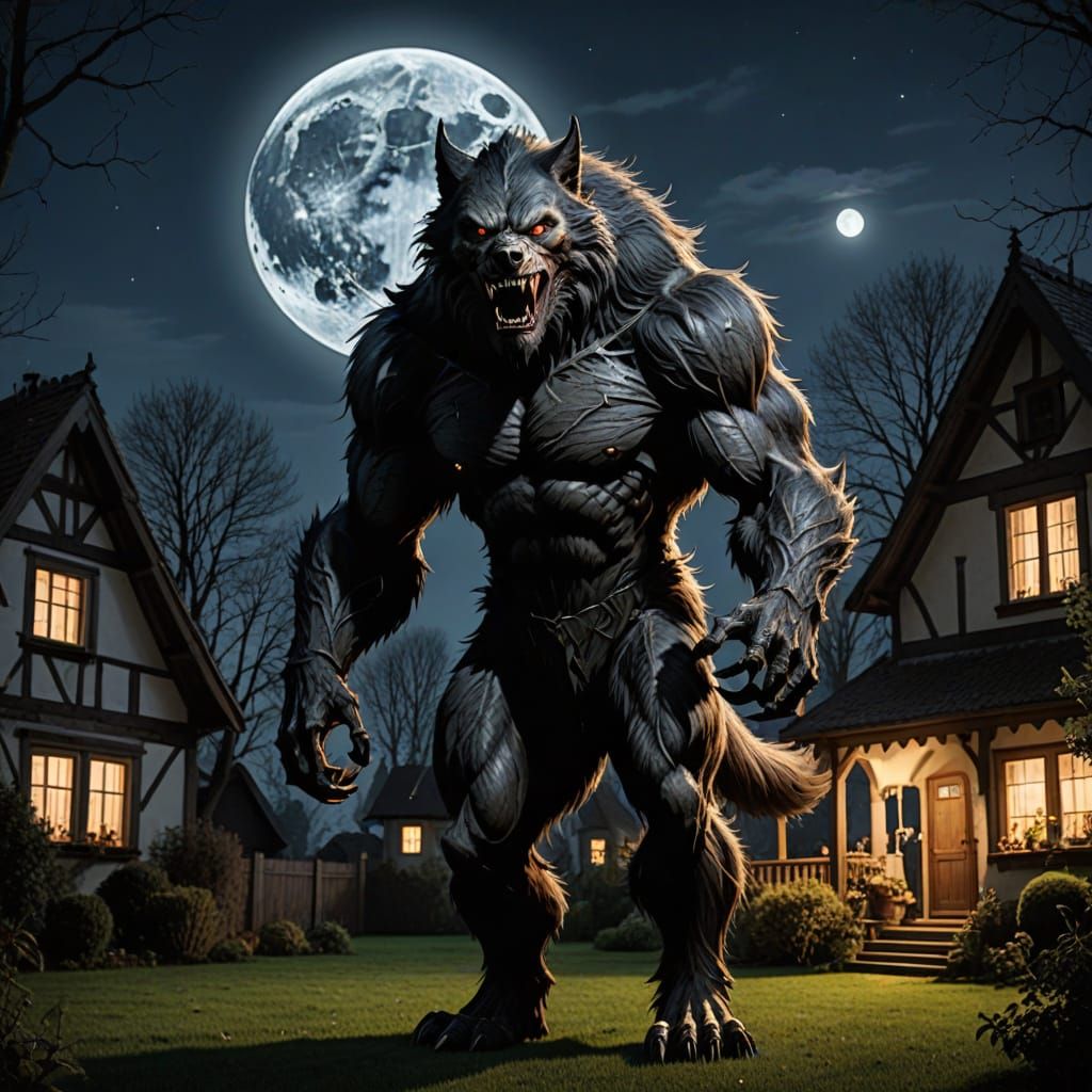 Giant Werewolf Under Full Moon in Germany