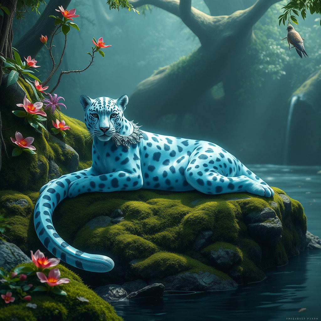 Crystalline Clouded Leopard with Sapphire Necklace