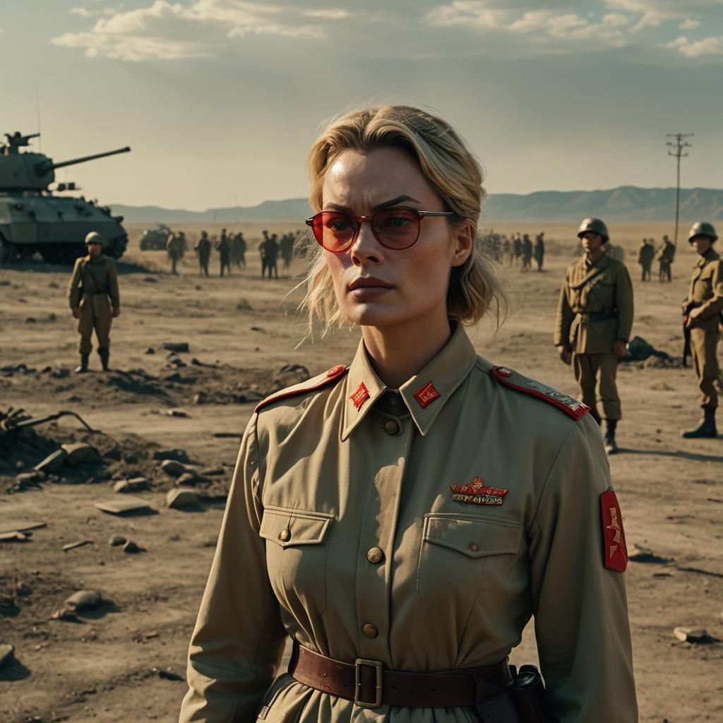 Red Army Commander on Battlefield in Cinematic Style