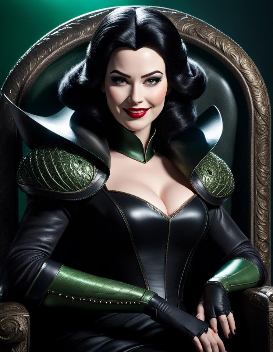 Overweight Snow White as Villain Queen in Leather Dress
