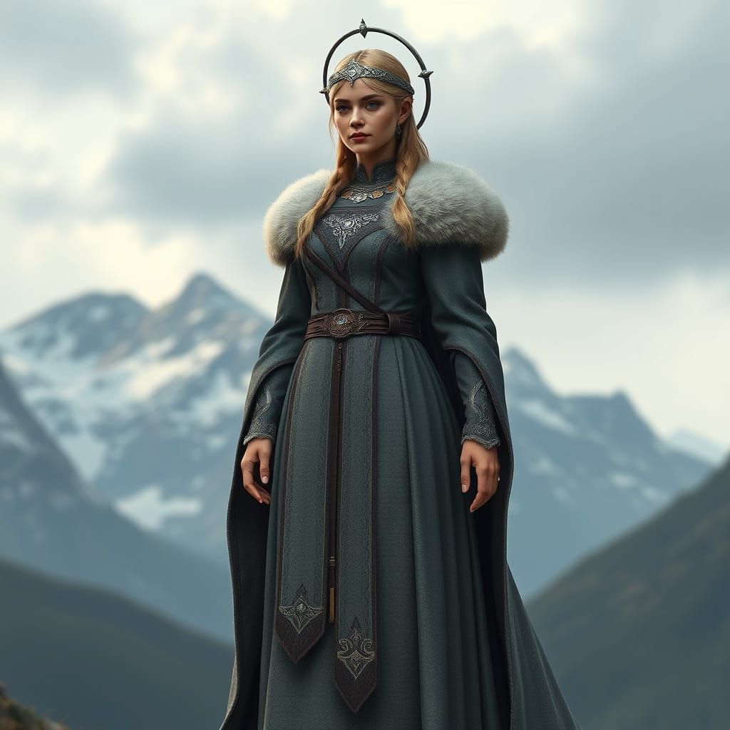 Elegant Reachfolk Noblewoman in Skyrim Landscape