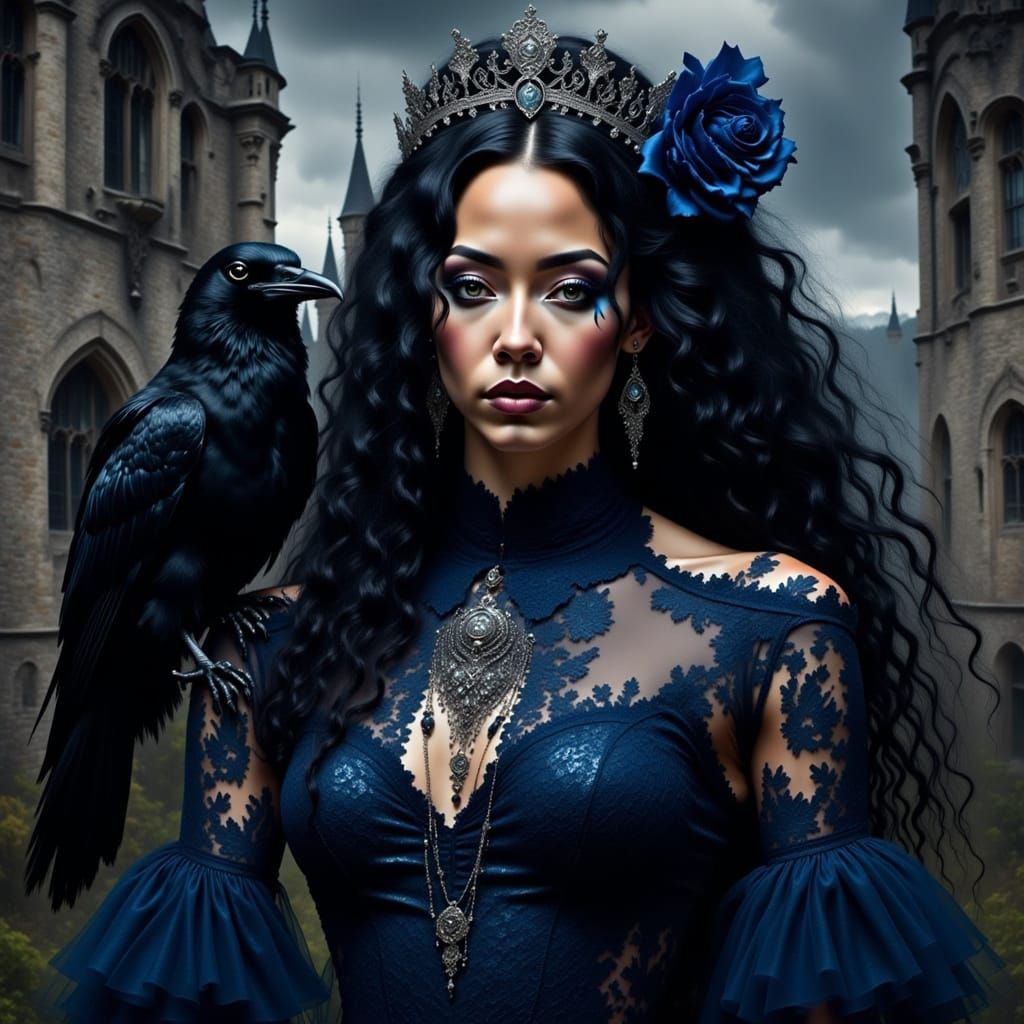 Caribbean Goth Woman in Castle, Inspired by Klimt