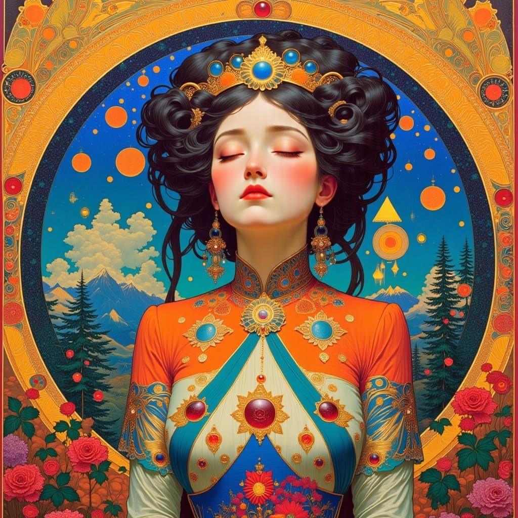 Colorful Art Nouveau Portrait in Dreamscape Style