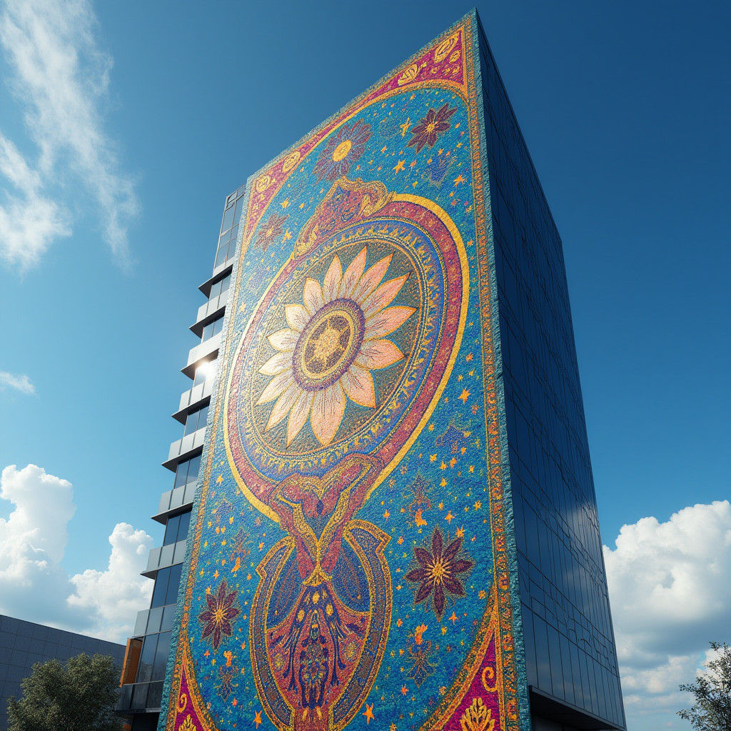 Uzbekistan-Inspired Mosaic on Modern High-Rise