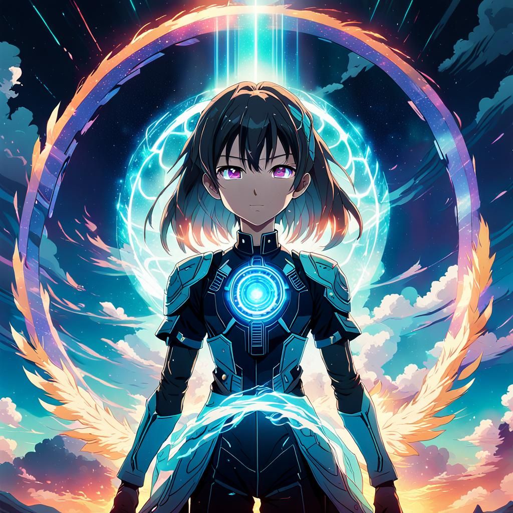 Anime Key Visual: Divine Being and Glowing Portal
