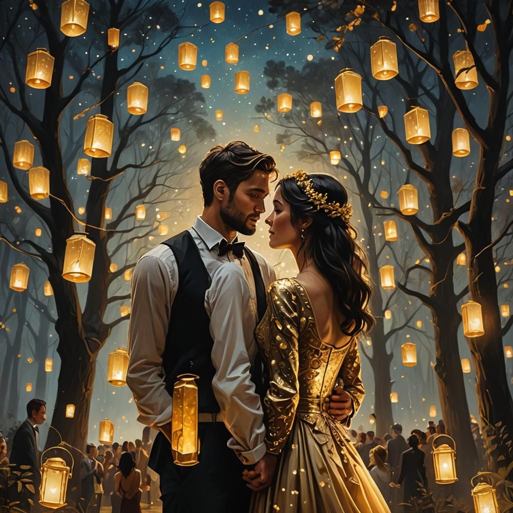 Enchanted Forest Wedding Celebration Under Starry Sky