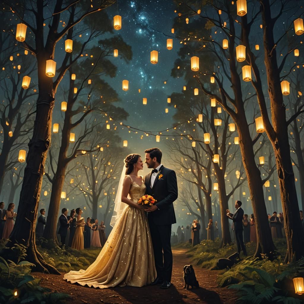 Forest Wedding Under Starry Sky: Digital Matte Painting