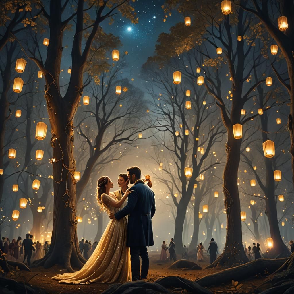 Magical Forest Wedding Celebration in Digital Art Style
