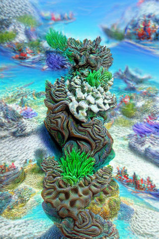 Lush Coral Reef with Jade Stone: 3D Render