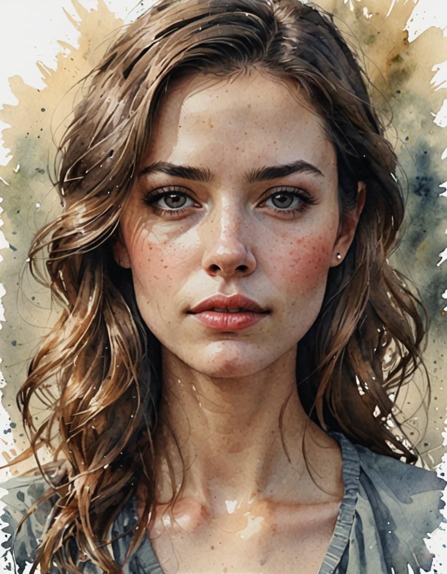 Beautiful Woman's Portrait in Digital Watercolour