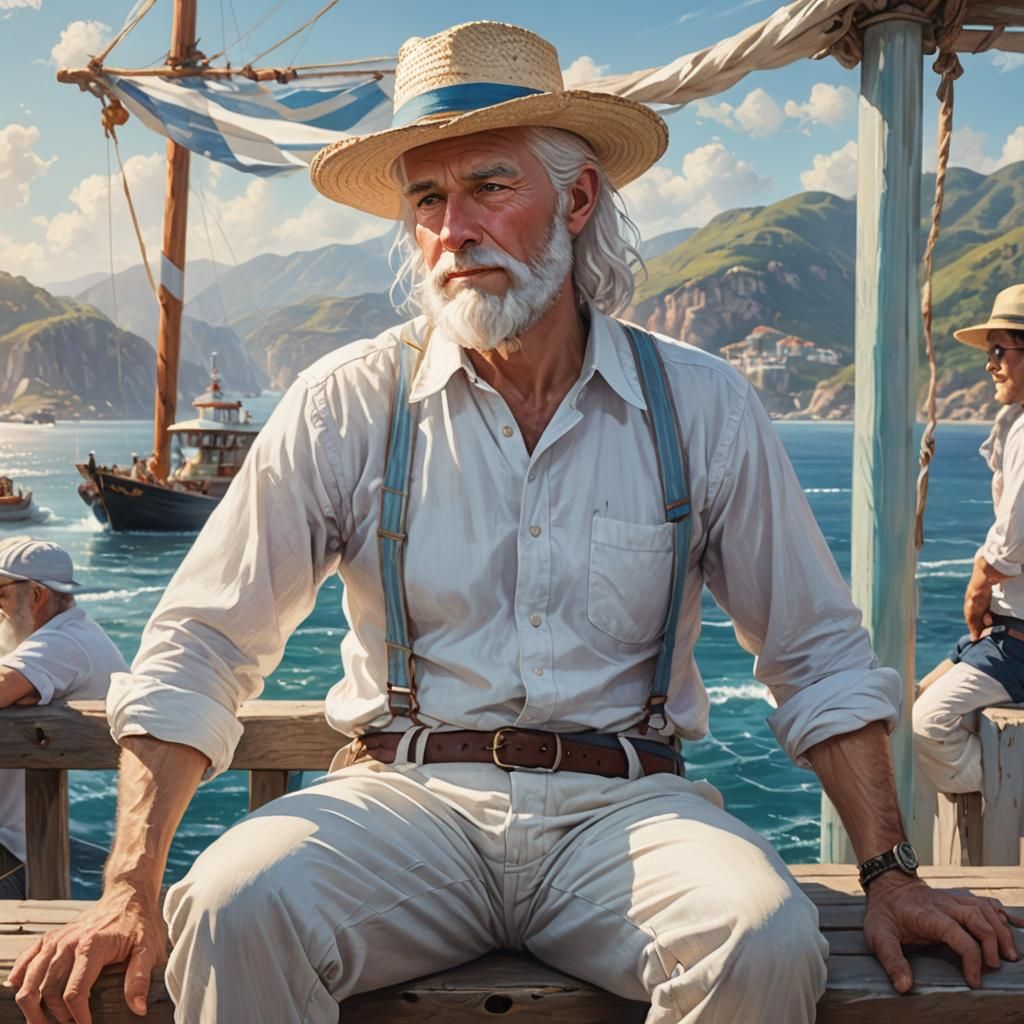 Majestic Seafarer in Vibrant Coastal Scene