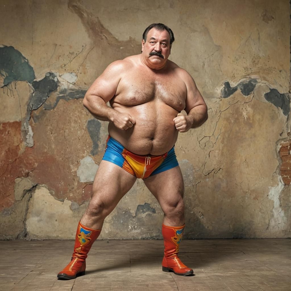Surrealist Wrestling Champ Displays Vigorous Manliness