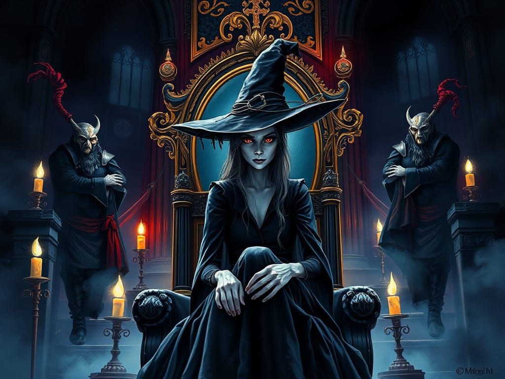 Dark Fantasy Witch in Haunting Watercolor Style