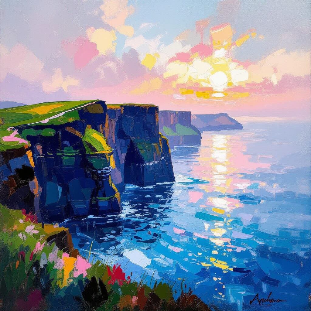 Cliffs of Ireland: Impressionistic Painting with Luminous Co...