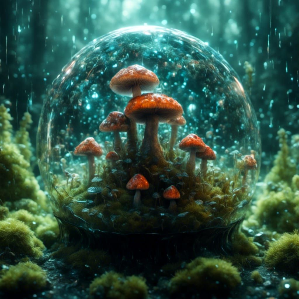 Ferrofluid Mushroom Bear in Cosmic Moss