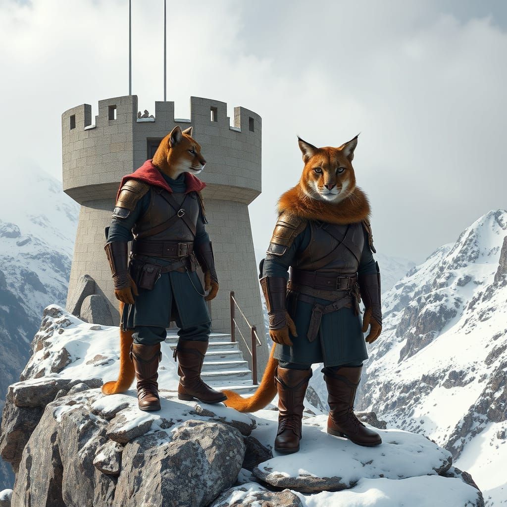 Majestic Stone Watch Tower in Snowy Mountain Pass