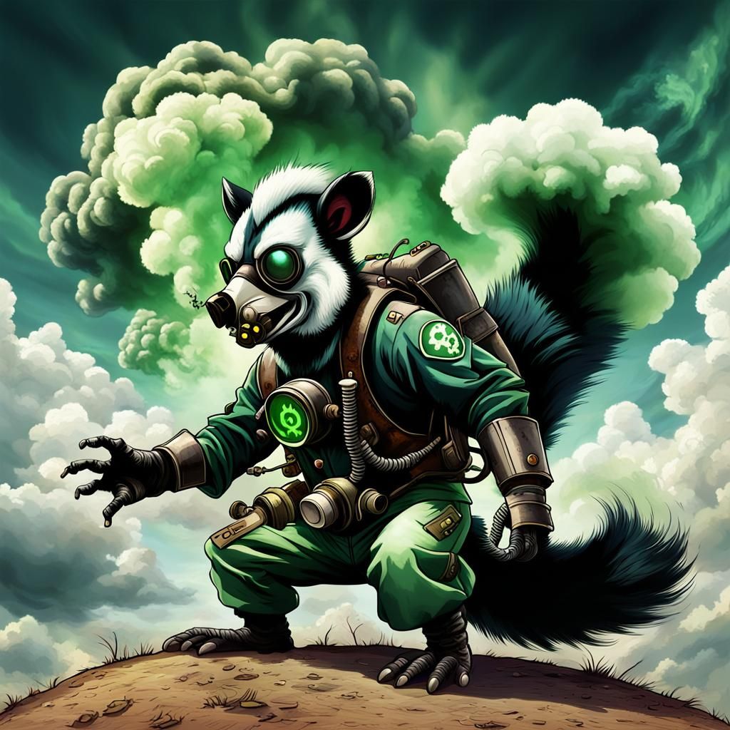 Steampunk Zombie Skunk with Radioactive Fart Cloud