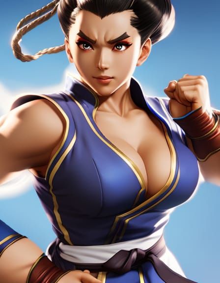 Chun-Li in Blue Qipao: Anime Portrait