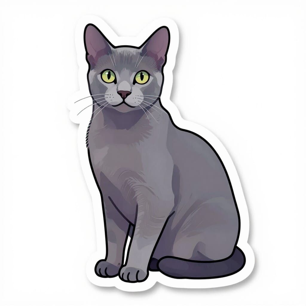 Russian Blue Cat Sticker with Big Friendly Eyes