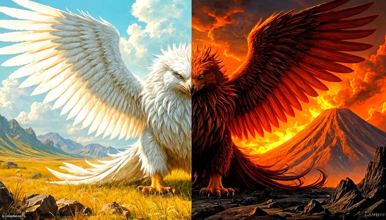 Dual Nature Griffin in Classic Fantasy Art Style