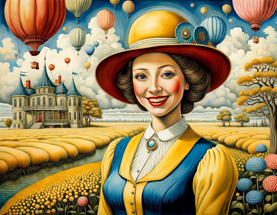 Utopian Woman in Pop Surrealist Watercolor