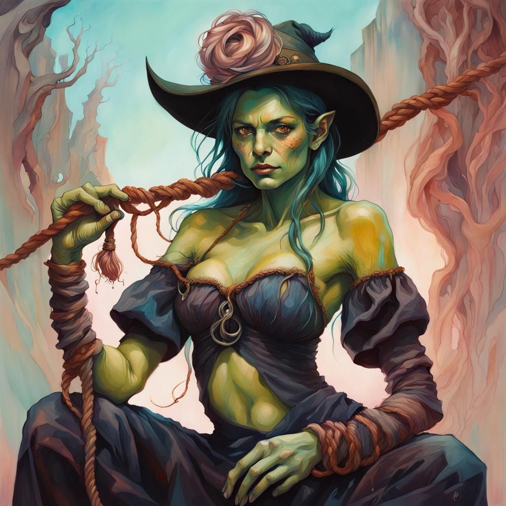 Orc Sorceress in Detailed Alcohol Ink Painting