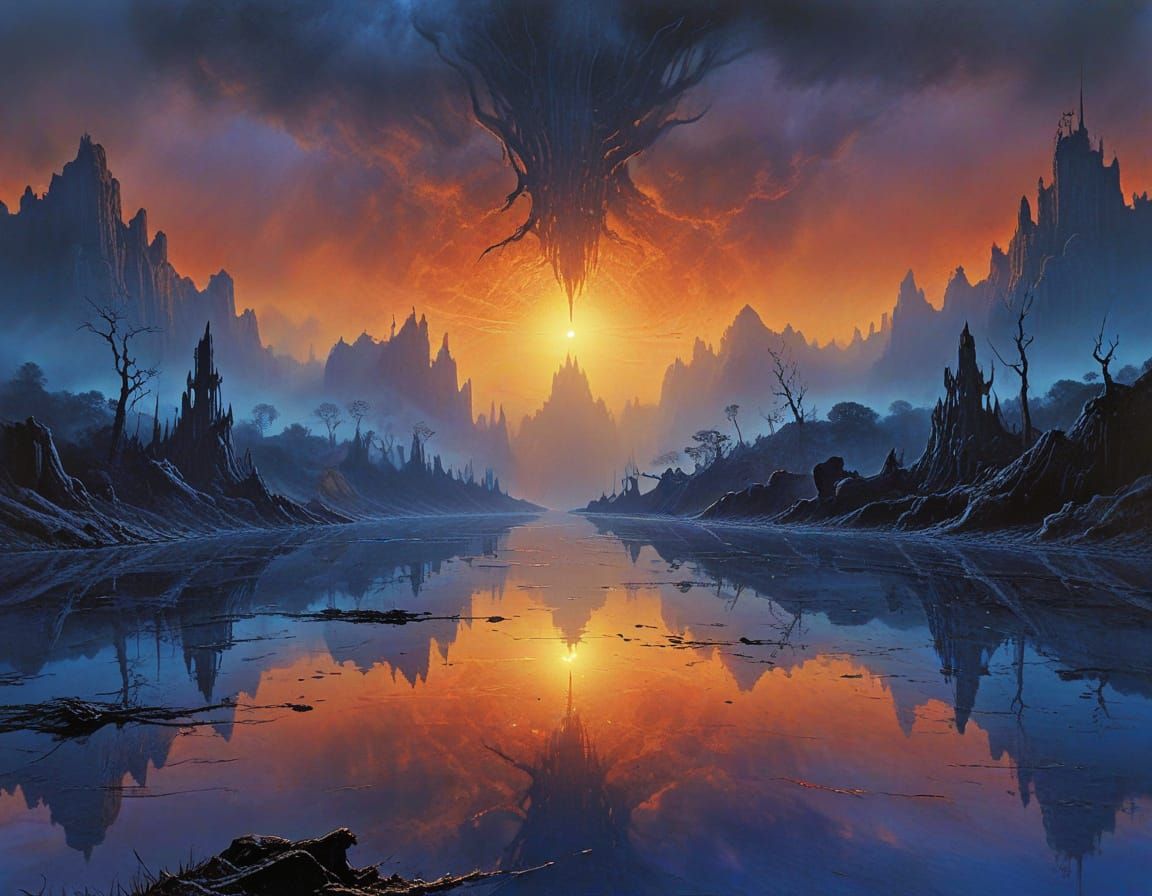 Ancient Mountain with Tribal Markings in Misty Forest