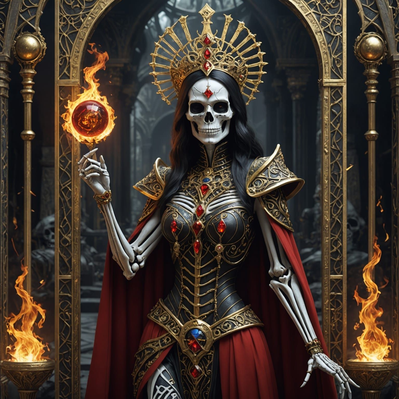 The High Priestess Tarot Card with Skeleton