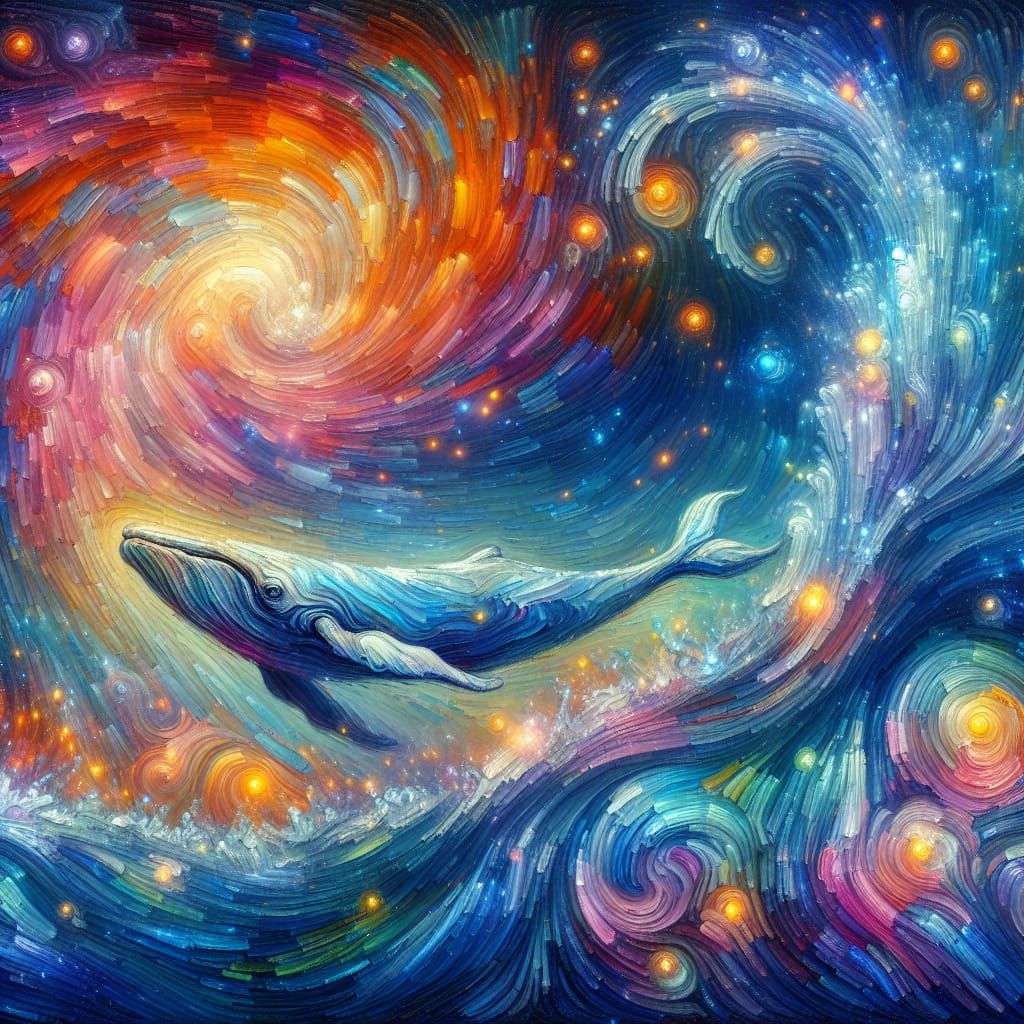 Surrealist Whale in Cosmic Seascape
