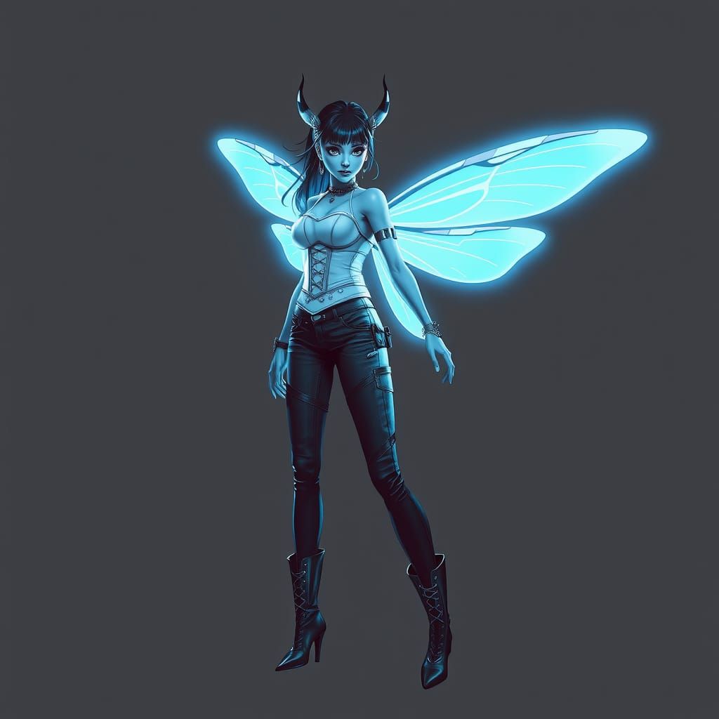 Blue Fairy in Cyberpunk Monochromatic Art Style