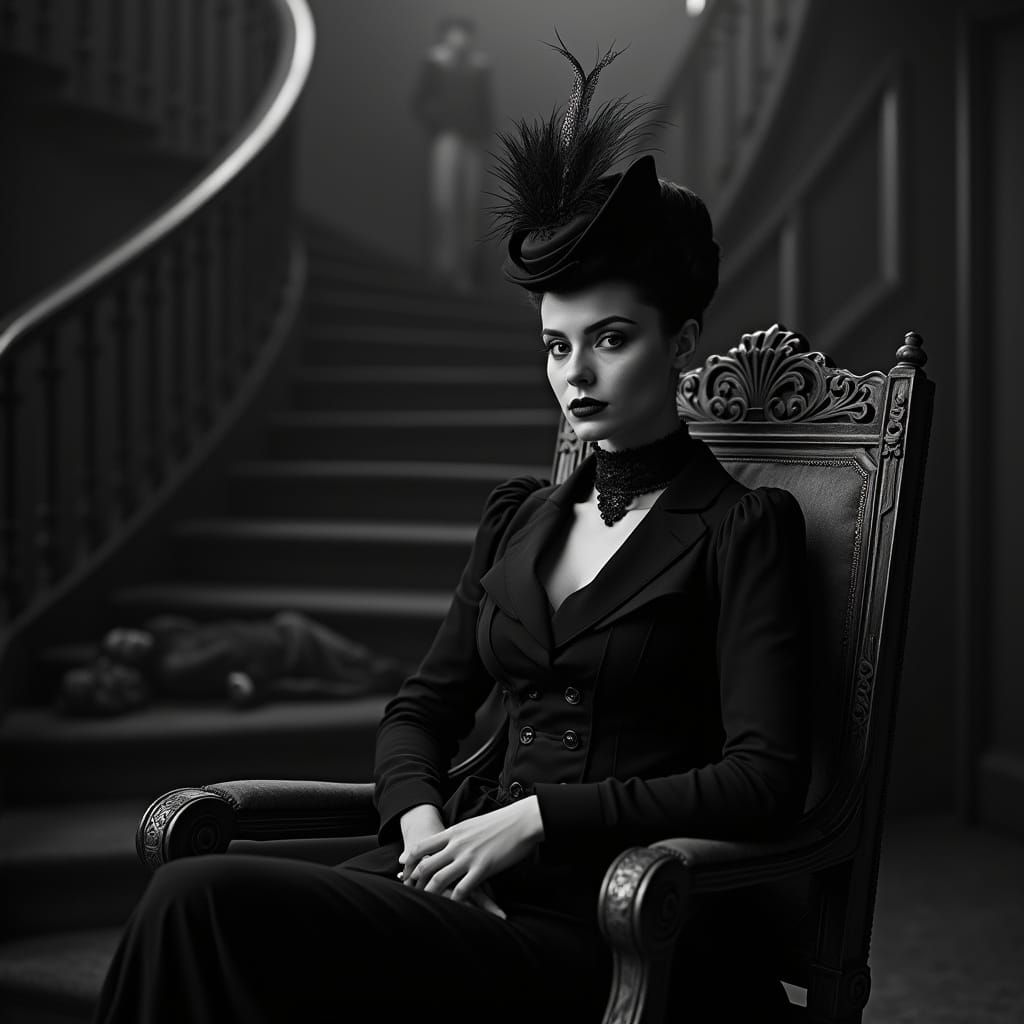 Regina Giddens in Edwardian Attire with Evil Gaze