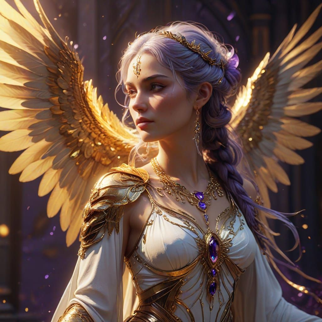 Surreal Goddess with Pearlescent Skin and Radiant Wings in D...