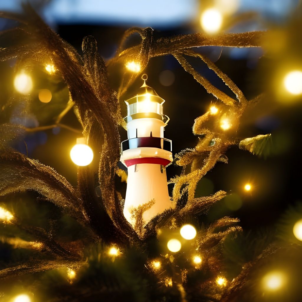 Gold Lighthouse Ornament on Christmas Tree