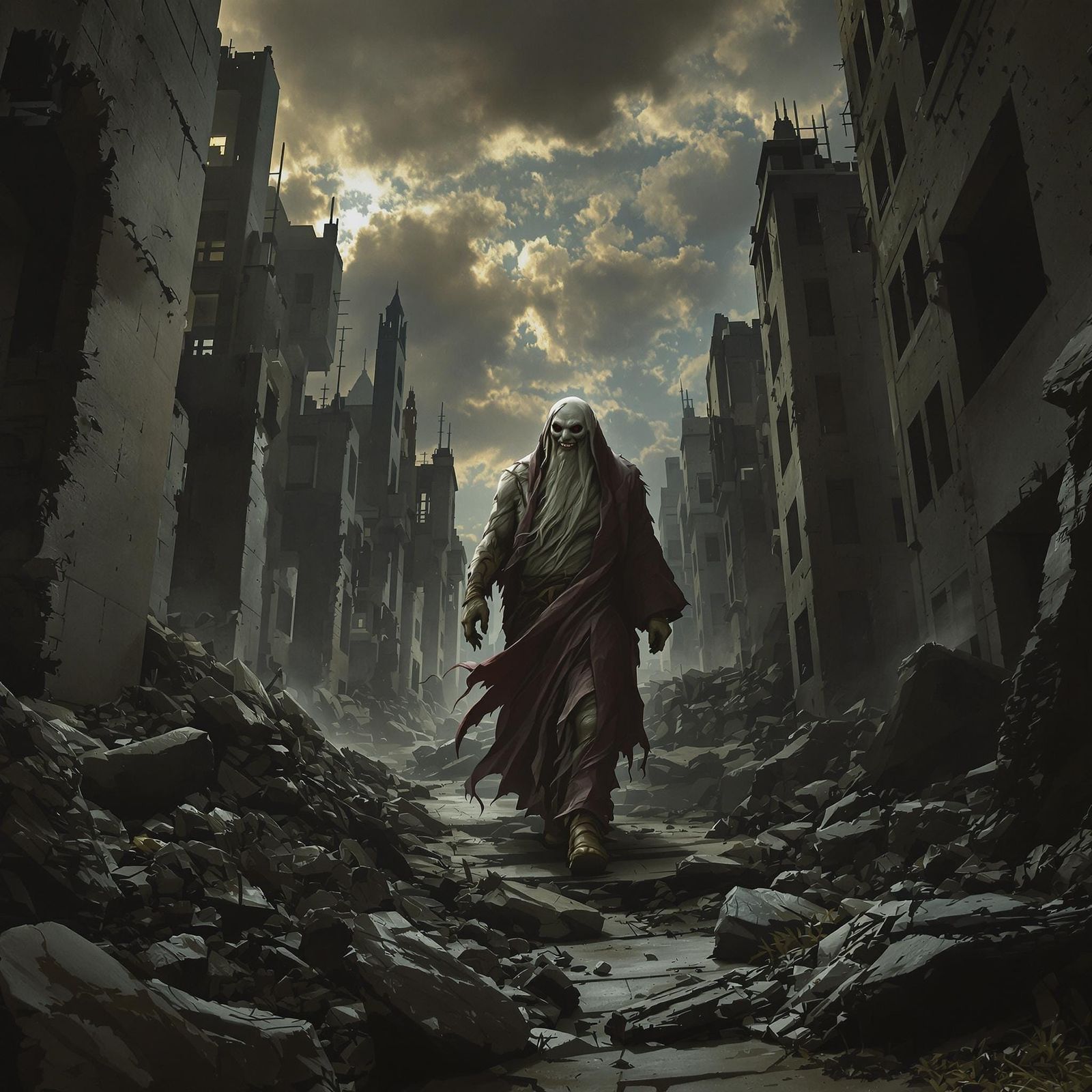 God Walks Among Ruins with a Satisfied Smile