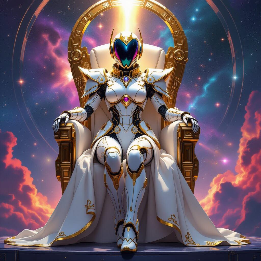 Robotic Space Queen on Galaxy Throne