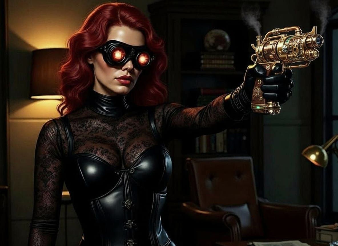 Steampunk Black Widow Caught Red-Handed in Office